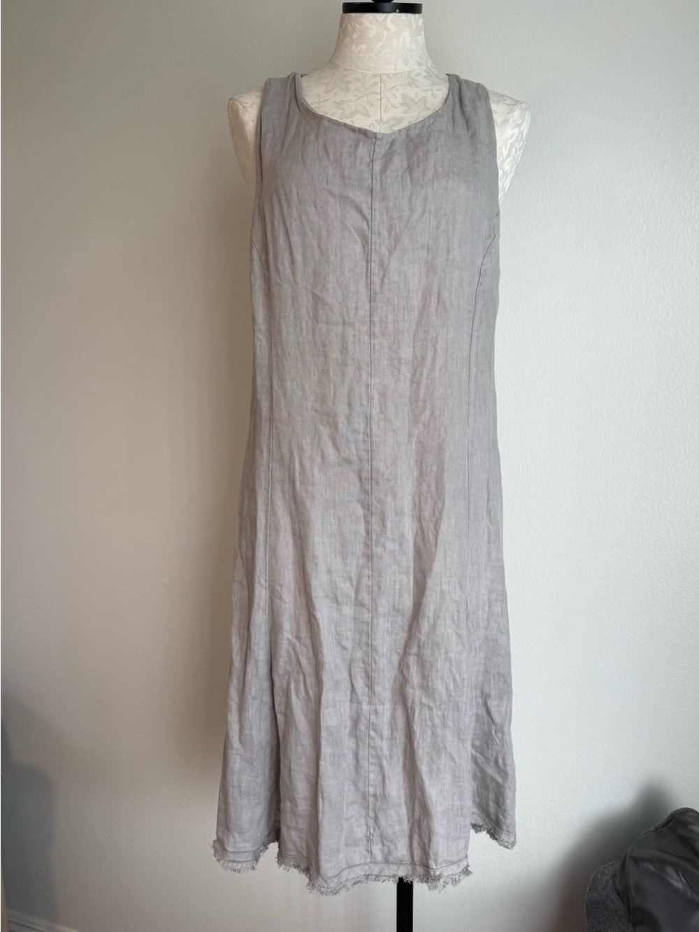 Piazza Del Tempio 100% Linen Dress Made In Italy XL Gray Fringed Raw Hem